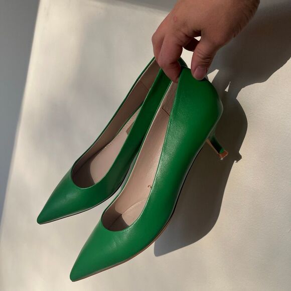Zara Basics Emerald Green pointed toe Heels Size 10.5 - Picture 2 of 12